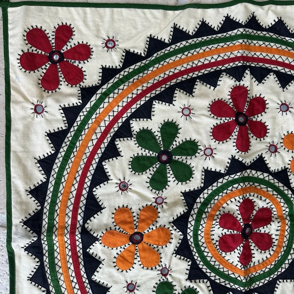 Uzbek Suzani Embroidered Wall Hanging Tapestry 23x23 Inch‎ Medallion Crystals